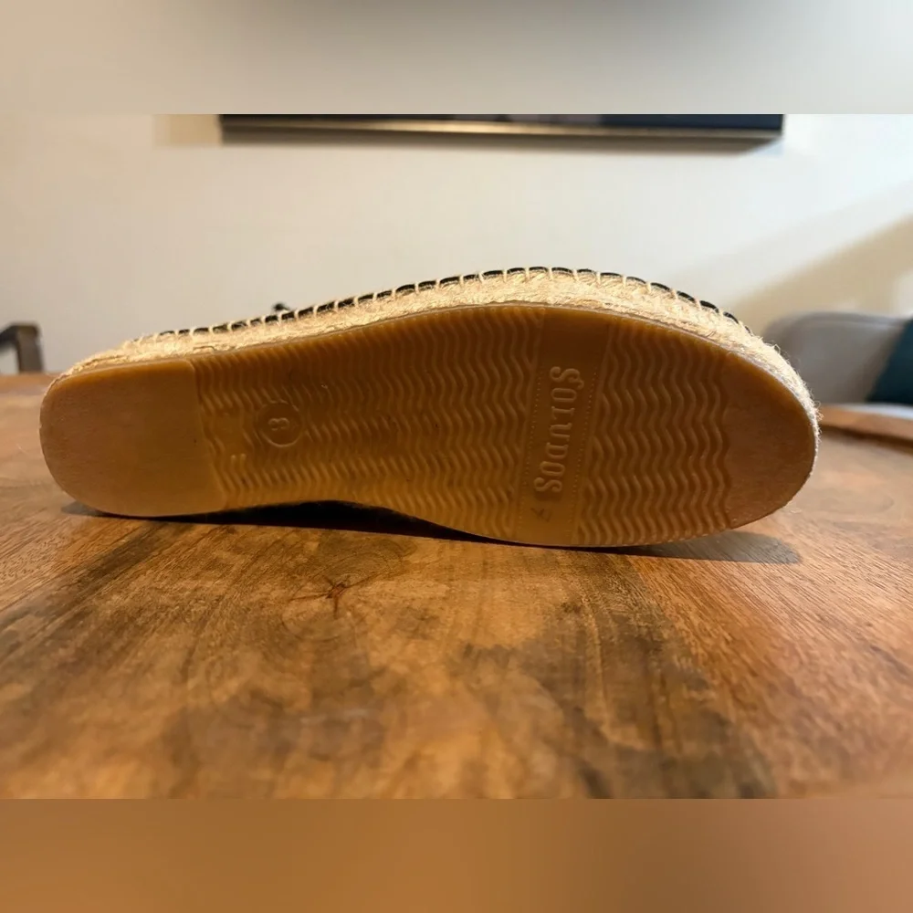 Soludos Womens Platform Smoking Slipper Espadrilles Flats Leather Black Size 8